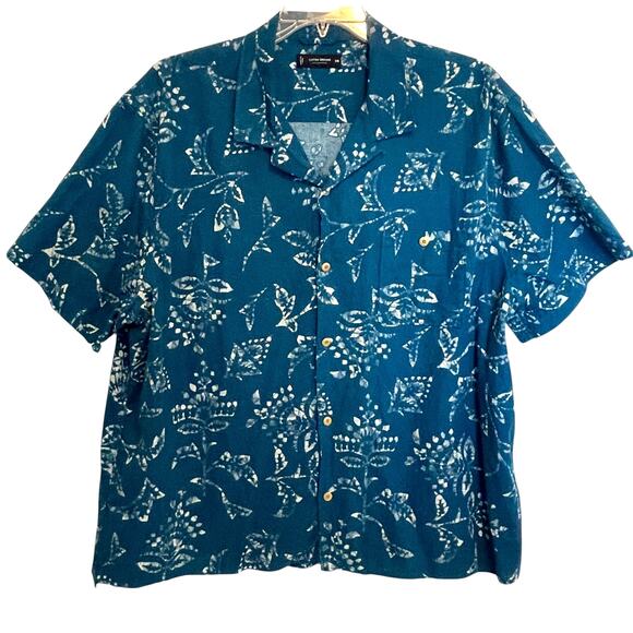 Lucky Brand Club Collar Shirt Womens XXL Teal Blue Tropical Floral Linen Top - Picture 1 of 7